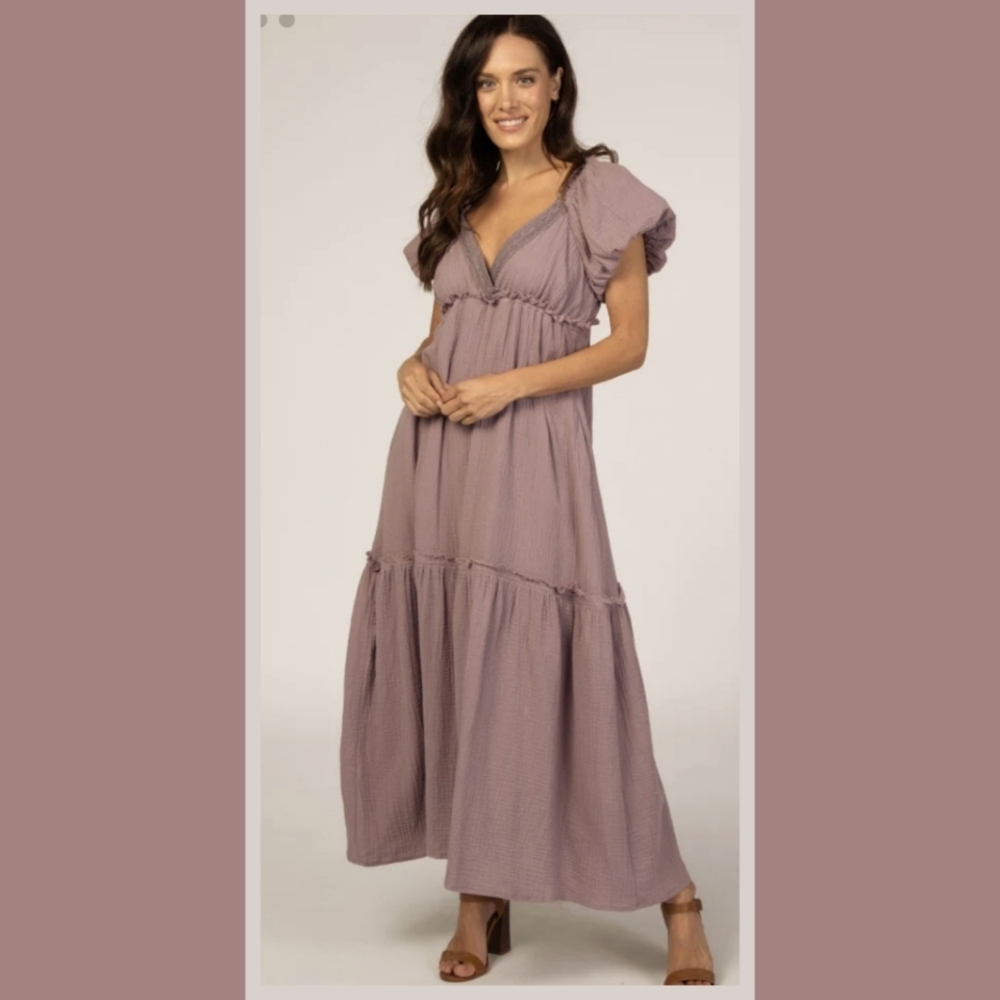 Pinkblush Bubble Sleeve Tiered Maxi Dress